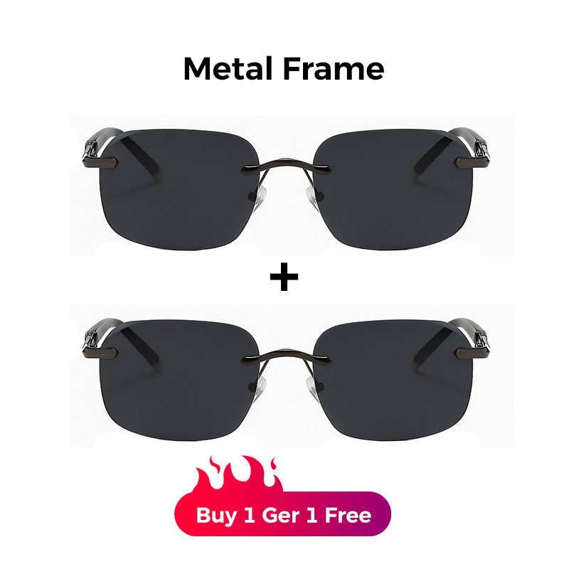 A pair of men's stylish frameless polarized sunglasses by Arenzza with high-definition lenses, displayed on a plain background.