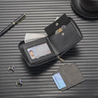 A men's Arenzza eagle embossed wallet in black leather with a sleek, textured design and multiple card slots.