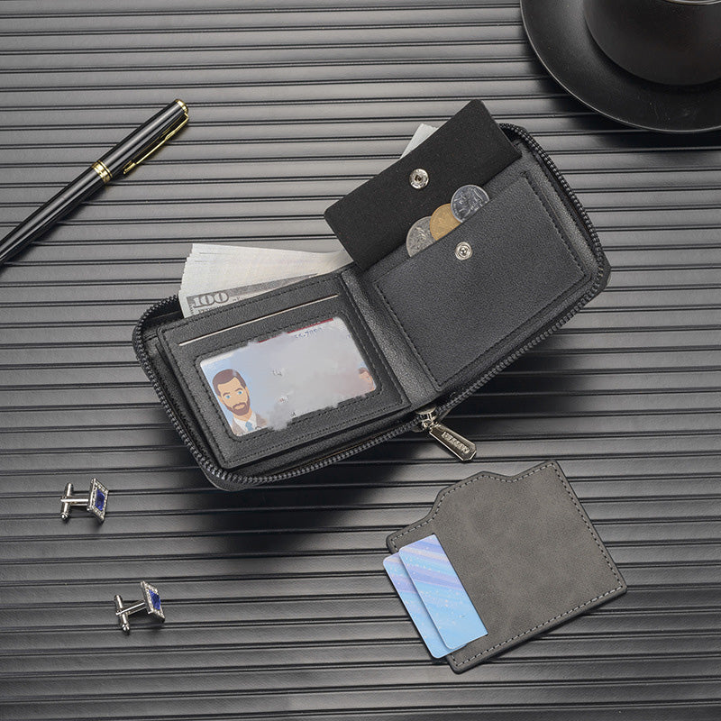 A men's Arenzza eagle embossed wallet in black leather with a sleek, textured design and multiple card slots.