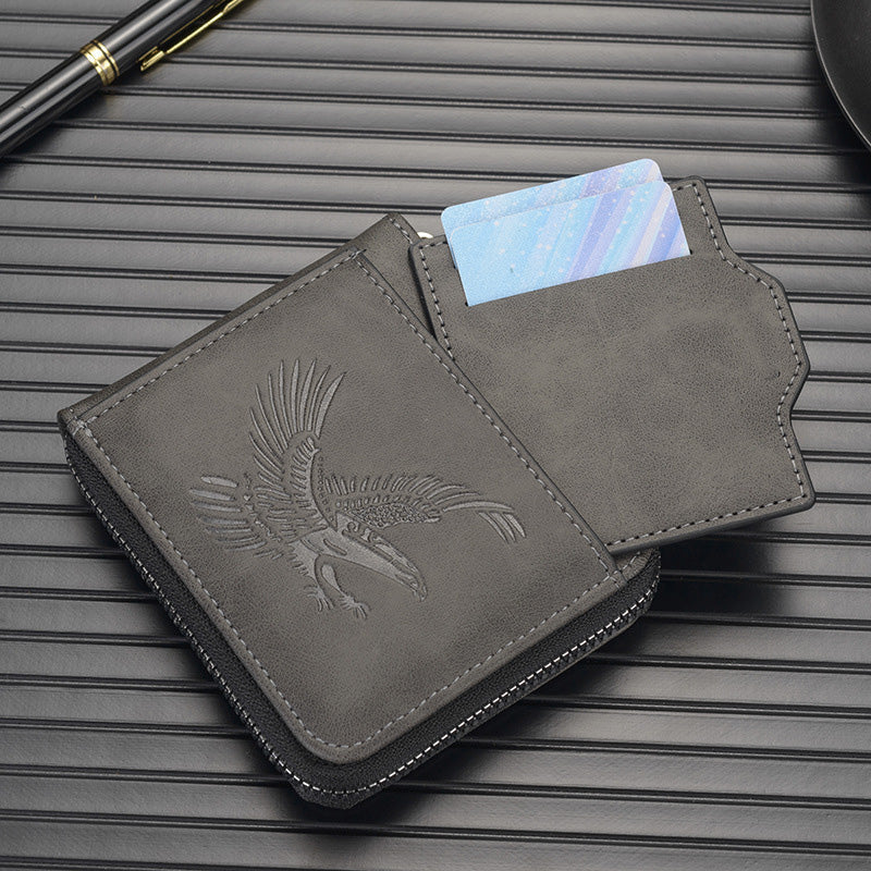 Arenzza men's eagle embossed wallet with textured leather finish, featuring classic bifold design and multiple card slots.