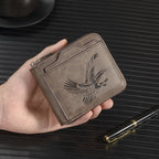 Arenzza men's eagle embossed wallet with textured leather design, showcasing the front view and detailed eagle pattern.