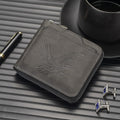 Arenzza men's eagle embossed wallet featuring detailed eagle design on brown leather, showcasing the wallet's textured surface and craftsmanship.