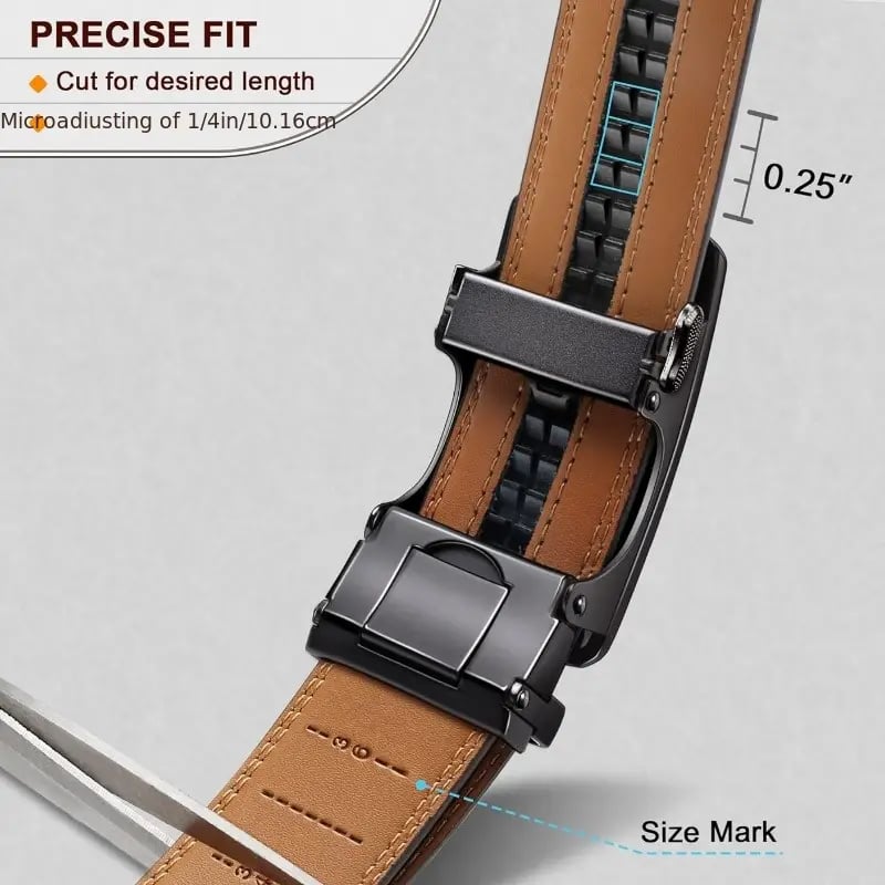 Arenzza leather ratchet belt with adjustable buckle, stylish men's clothing and accessories for fathers, displayed on a neutral background.