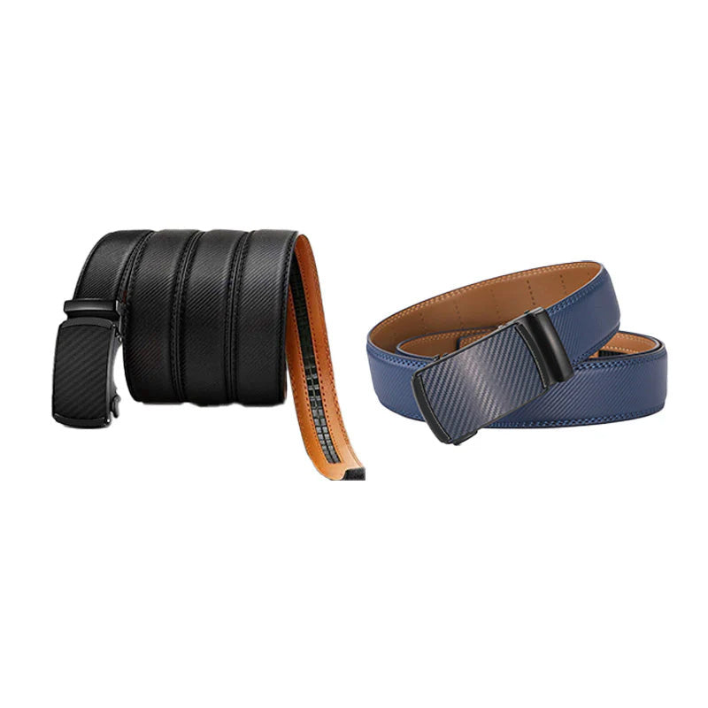 Aarenzza leather ratchet belt with adjustable buckle, designed for men, featuring a sleek, classic style for father’s clothing accessories.
