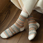 A pair of retro ethnic style socks by Arenzza featuring colorful, intricate patterns suitable for casual wear.