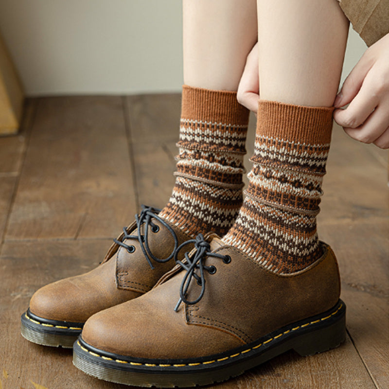 A pair of colorful retro ethnic style socks by Arenzza with intricate patterns, perfect for fashion and casual wear.
