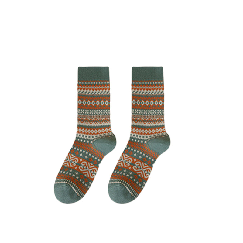 A pair of Arenzza retro ethnic style socks with colorful patterns, showcasing vibrant traditional-inspired designs.