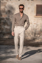 Men's solid color straight casual trousers by Arenzza, shown in a neutral tone, with a classic fit and clean design.