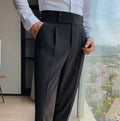 A pair of men's solid color straight casual trousers by Arenzza, displayed flat showing the waistband and full length.