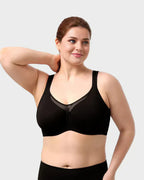 Aarenza women's black plus size sheer full coverage minimizer bra, elegant design with supportive fit and smooth fabric.