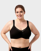 A black plus size women's sheer full coverage minimizer bra from Arenzza with supportive design and smooth fabric.