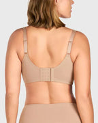 Aarenza women's plus size sheer full coverage minimizer bra in skin tone, with elegant design and supportive fit.