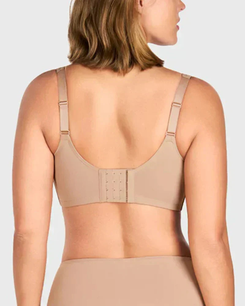 Aarenza women's plus size sheer full coverage minimizer bra in skin tone, with elegant design and supportive fit.