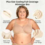 Arenzza women's plus size sheer full coverage bra with elegant design, soft fabric, and supportive fit.