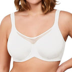 Aarenza women's elegant sheer full coverage plus size bra in black, featuring delicate lace and supportive design.