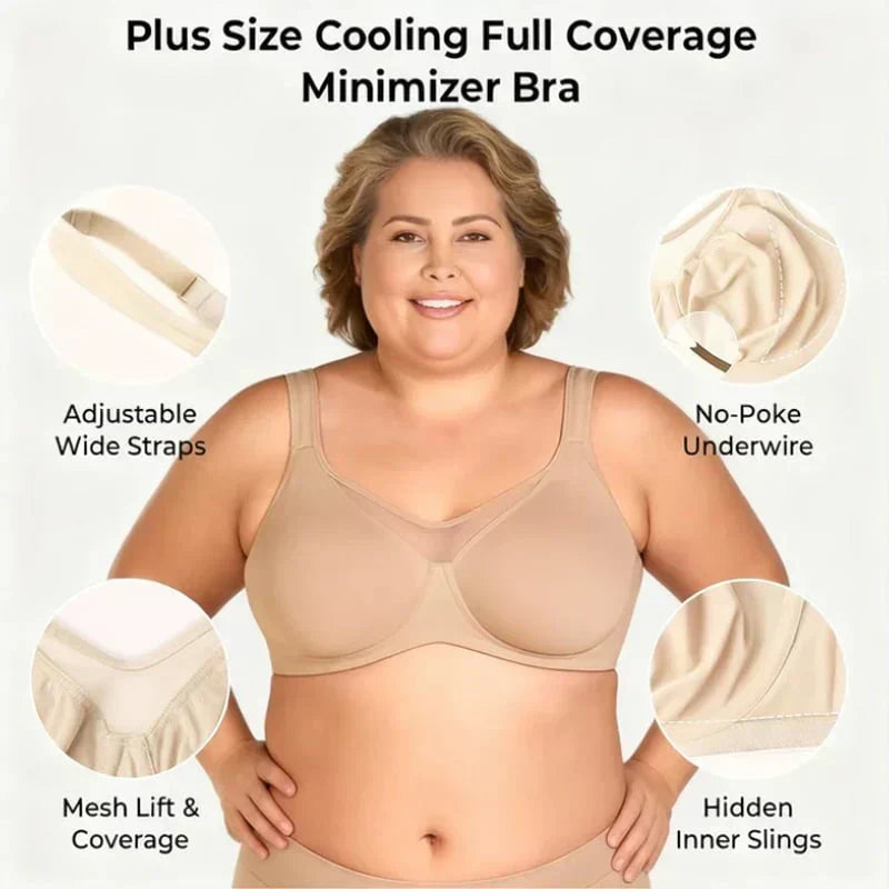 Aarenza women's elegant sheer full coverage plus size bra in soft fabric, shown on a mannequin with delicate design details.