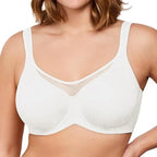 Arenzza women's elegant sheer full coverage plus size bra with delicate lace details, designed for comfort and support.