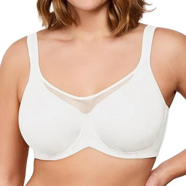 Arenzza women's elegant sheer full coverage plus size bra with delicate lace details, designed for comfort and support.
