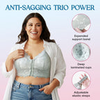 Aarenza women's front closure lace posture support bra showing lace details, supportive straps, and front hook closure.