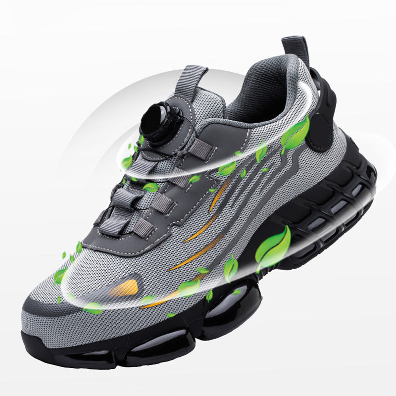Arenzza non-slip safety shoes with shock-absorbing studs, designed for secure footing and comfort in work environments.