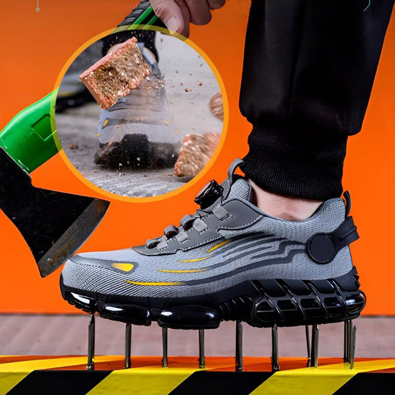 Arenzza non-slip safety shoes with shock-absorbing studs, featuring durable footwear design for safety and comfort.