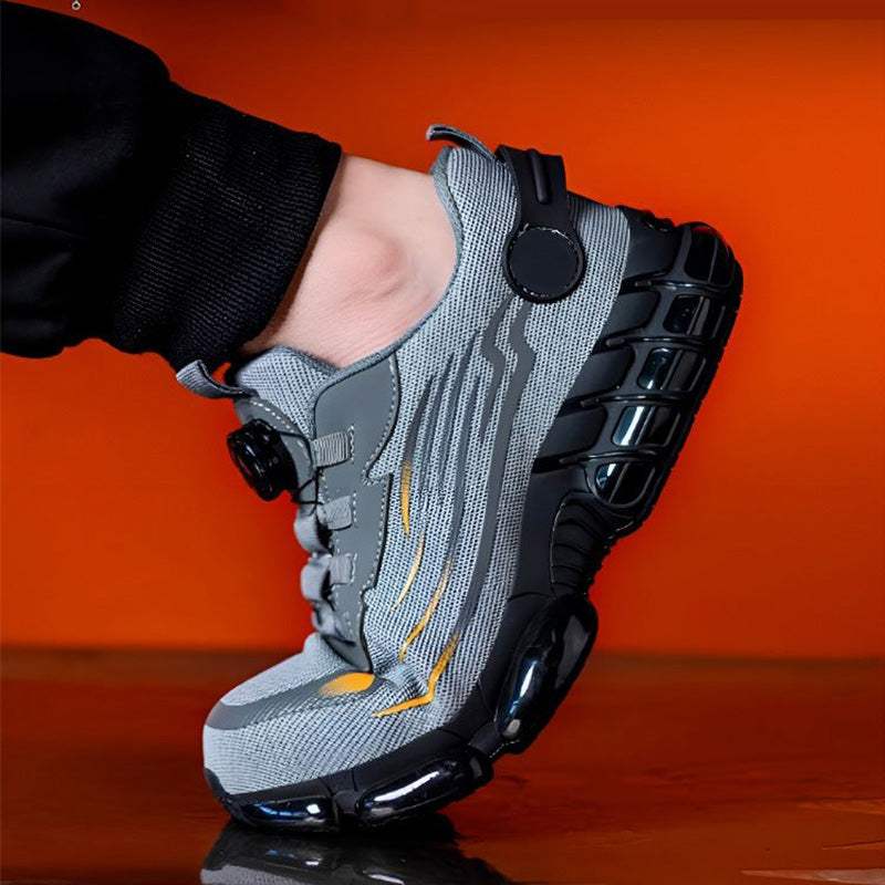 Arenzza non-slip safety shoes with shock-absorbing studs, featuring durable soles and protective design for safety and comfort.