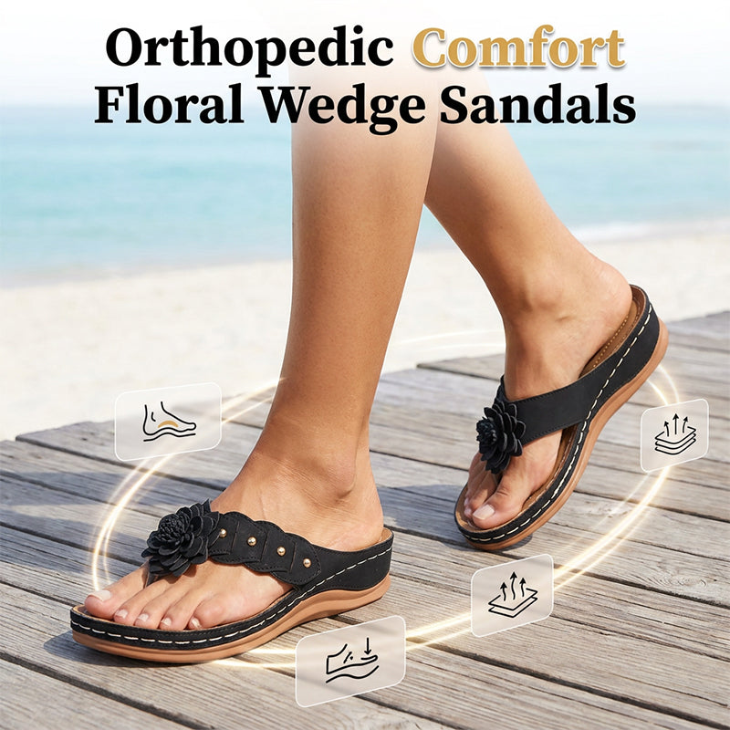 A pair of women's floral thong sandals with arch support by Arenzza, featuring lightweight and stylish design for comfortable wear.