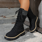Arenzza women's quilted mid-calf winter boots with side zipper, featuring a warm winter design and textured quilted exterior.