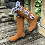 Women's thick plush mid-calf snow boots by Arenzza, featuring warm lining and durable winter footwear for cold weather.