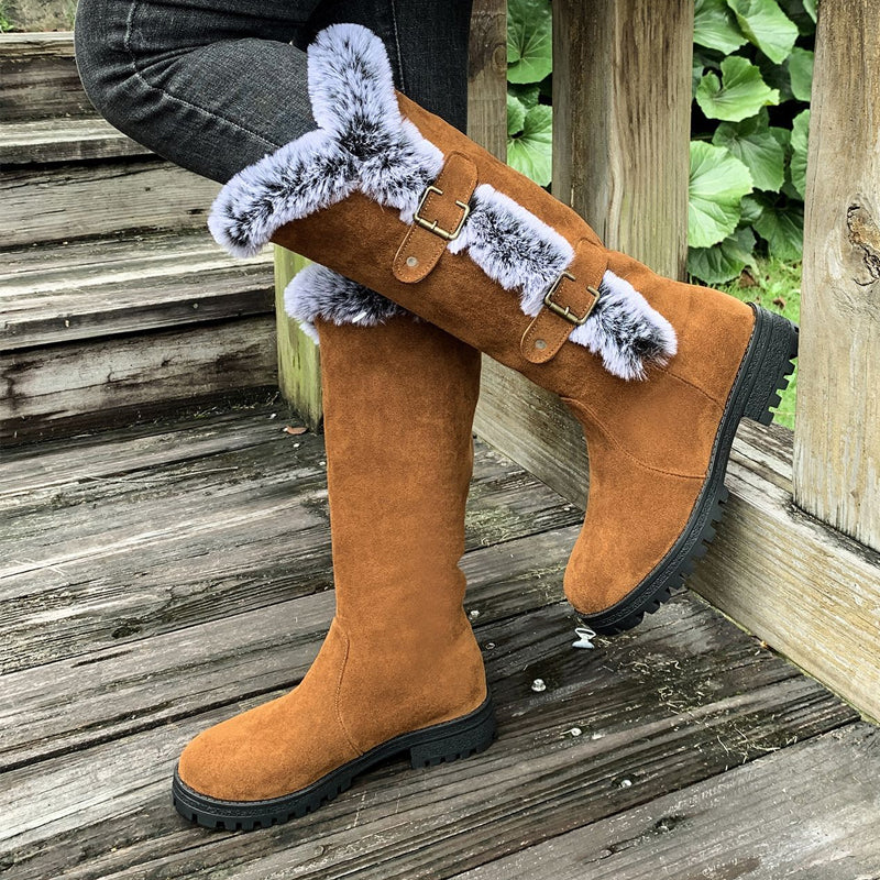 Women's thick plush mid-calf snow boots by Arenzza, featuring warm lining and durable winter footwear for cold weather.