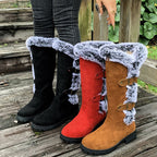 A pair of women's thick plush mid-calf snow boots from Arenzza with cozy fleece lining and durable rubber soles for winter warmth.