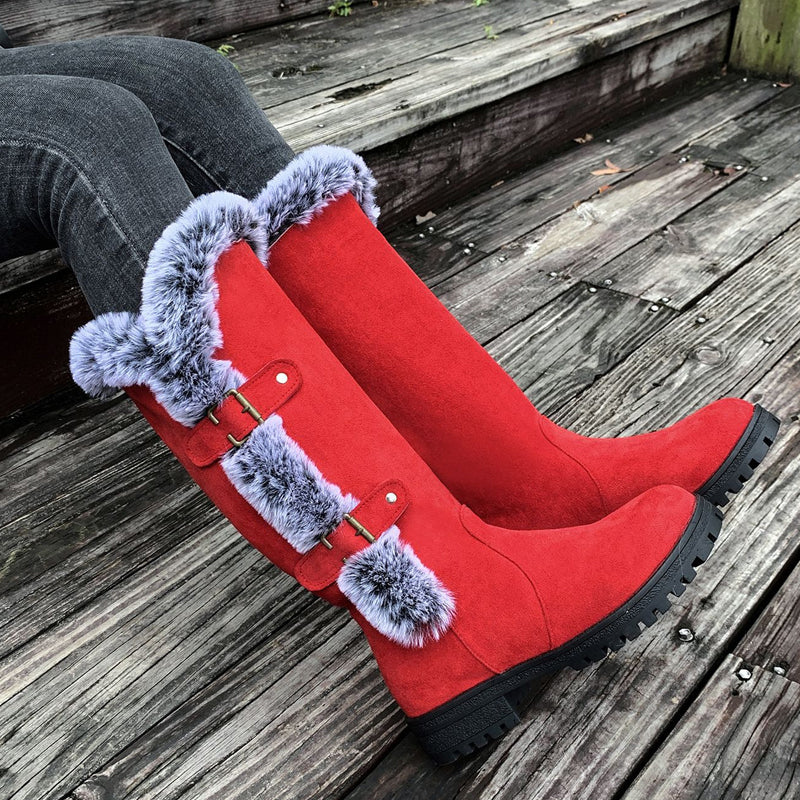 Women's thick plush mid-calf snow boots by Arenzza featuring warm, cozy fleece lining and durable waterproof exterior.