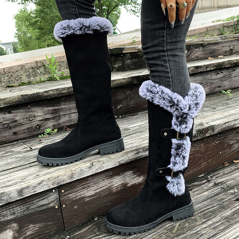Women's thick plush mid-calf snow boots by Arenzza featuring soft insulation and rugged rubber soles for winter warmth and comfort.