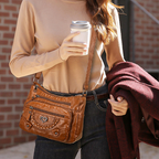 Aarenza women's soft PU leather crossbody bag with multiple pockets, featuring a sleek design ideal for everyday accessories.
