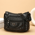 Aarenzza women's soft PU leather crossbody bag with multiple pockets, shown in black with adjustable strap on a plain background.