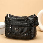 Aarenzza women's soft PU leather crossbody bag with multiple pockets, shown in black with adjustable strap on a plain background.