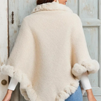 Women's chic faux fur trim knit shawl by Arenzza, featuring ultra-warm soft fabric and stylish design for cold weather wear.