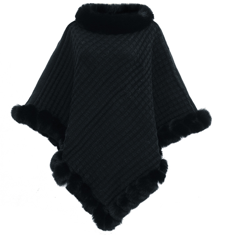 Women's Arenzza faux fur trim knit shawl with ultra-warm, stylish design, showcasing soft knit fabric and plush fur accents.