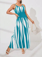 Aarenza LUNE Printed Maxi Cami Dress featuring vibrant floral patterns and a flowing silhouette, perfect for warm weather.