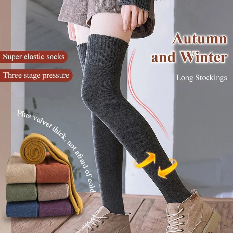 A pair of warm black thigh-high socks by Arenzza, featuring long, cozy stockings perfect for cold weather wear.