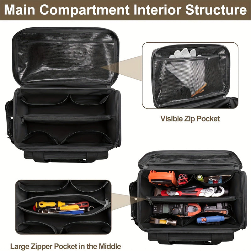 Aarenza 14-inch heavy-duty canvas tool bag with multiple pockets and sturdy handles for durable storage and easy transport.