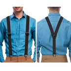 A pair of men's X-back suspenders with hook clips from Arenzza, featuring adjustable straps and metal hardware.