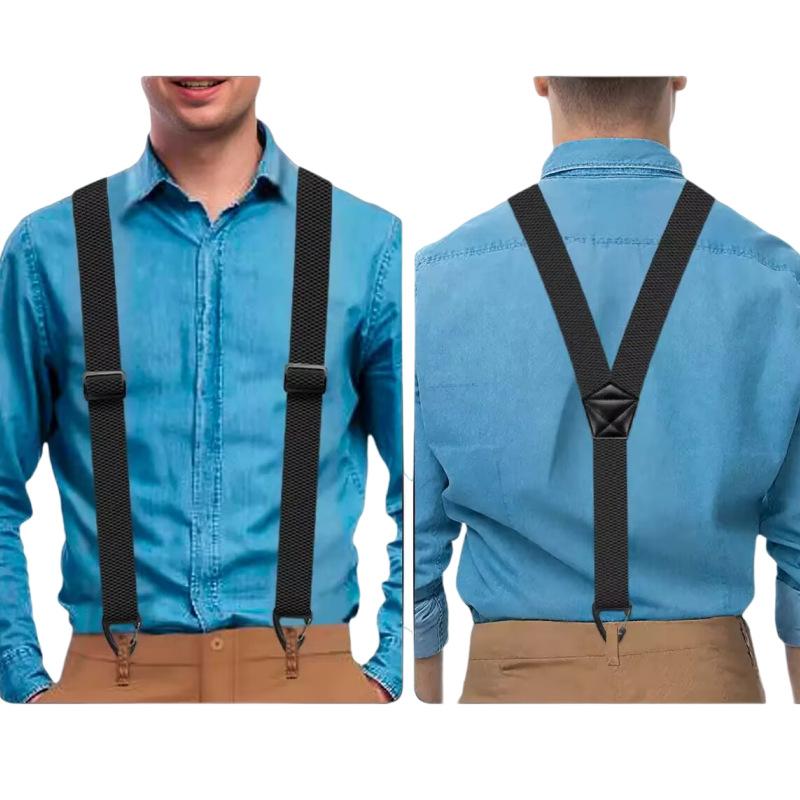 A pair of men's X-back suspenders with hook clips from Arenzza, featuring adjustable straps and metal hardware.