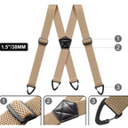 A pair of men's Arenzza X-back suspenders with hook clips, shown hanging on a plain background.