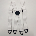 A pair of black men's X-back suspenders with hook clips from Arenzza, displayed flat against a white background.
