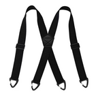 A pair of men's black X-back suspenders with hook clips, stylish clothing accessory by Arenzza, displayed on a white background.