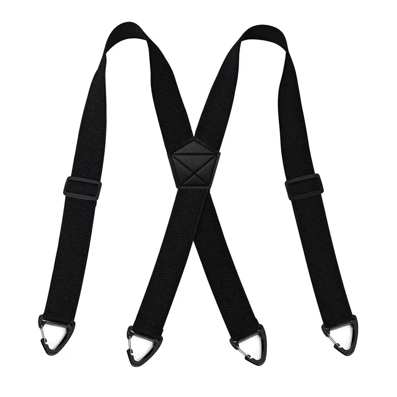 A pair of men's black X-back suspenders with hook clips, stylish clothing accessory by Arenzza, displayed on a white background.