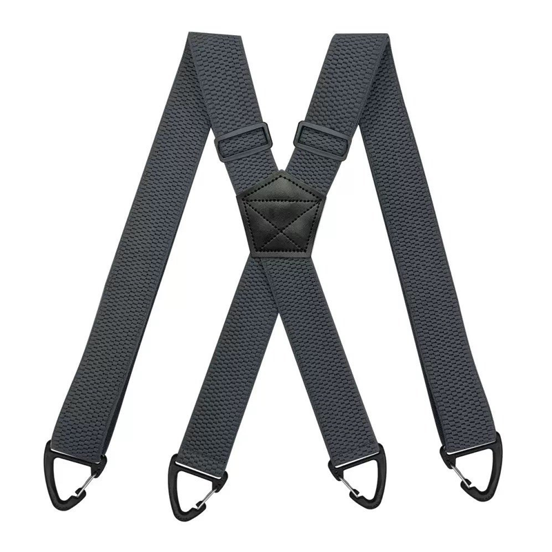 A pair of black men's X-back suspenders with hook clips from Arenzza, showing the adjustable straps and clip attachments.