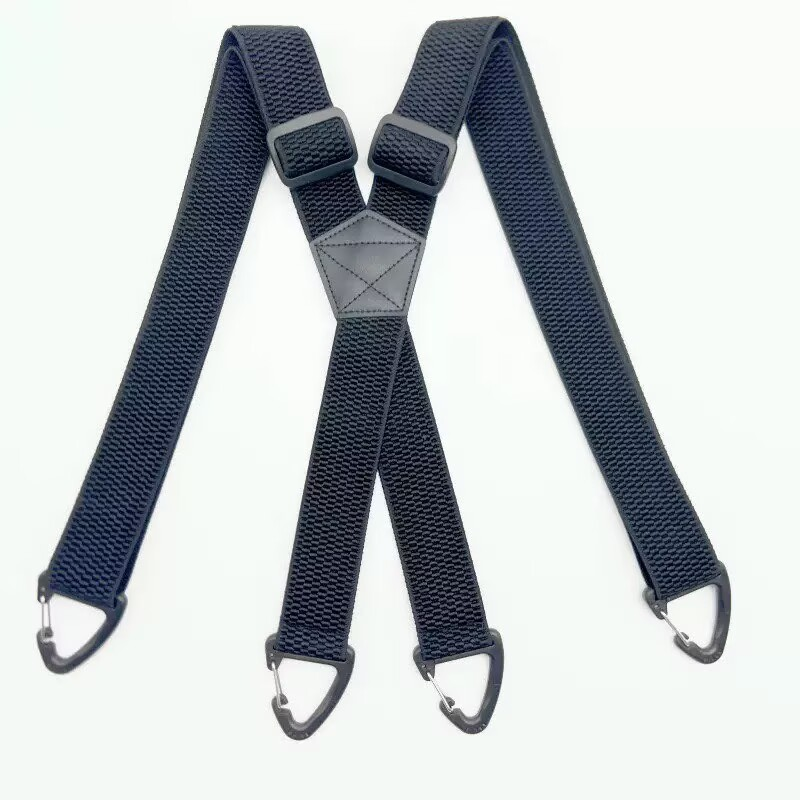 A pair of men's black X-back suspenders with hook clips from Arenzza, displayed on a plain background.