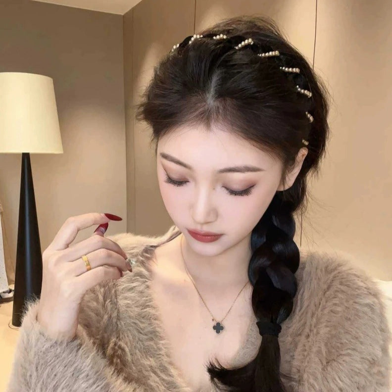 Aarenzza vintage high cranium artificial pearl hairband featuring a wide band with elegant pearl embellishments for stylish hair accessories.